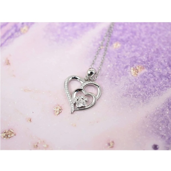 Paw Heart Necklace for Women - Sterling Silver Cubic Zirconia Dog Paw in Heart - Picture 3 of 6